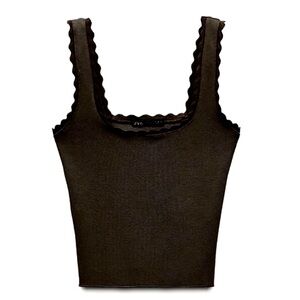 Zara | black scallop trim cropped tank top NWT